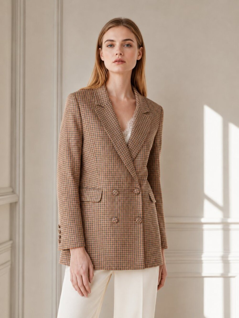 Selected Femme Gabri Lea Checked Double Breasted Blazer